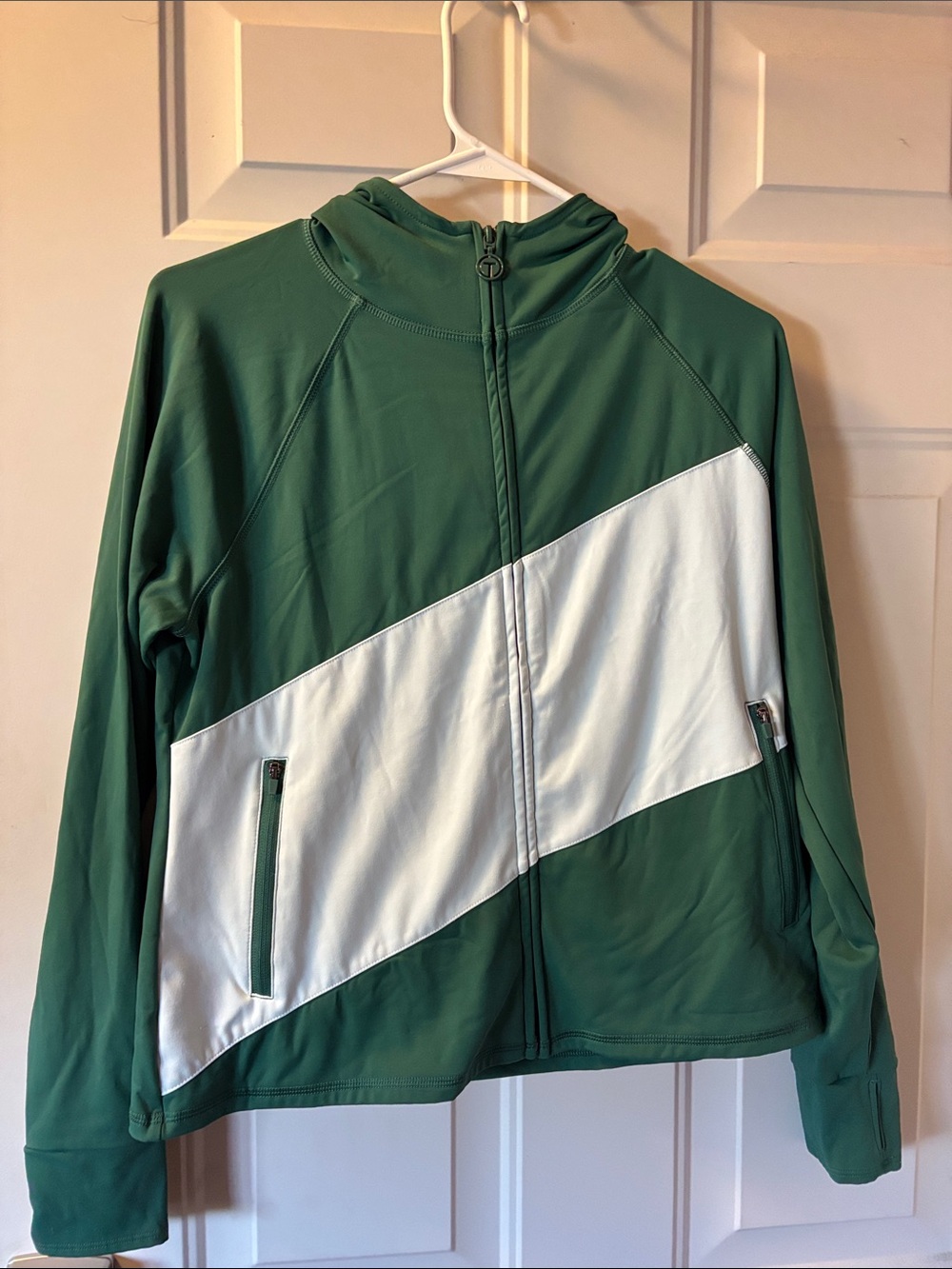 Talbots Green and White Diagonal Zip Utility Jacket
